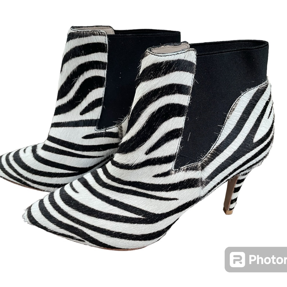 Boden Elsworth Ankle Boots Zebra Real Hair Leather Bootie Size 37 / 6.5